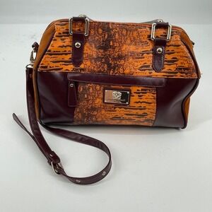 Original by Shariff Satchel Handbag Orange Brown Snake Print Suede Leather Purse